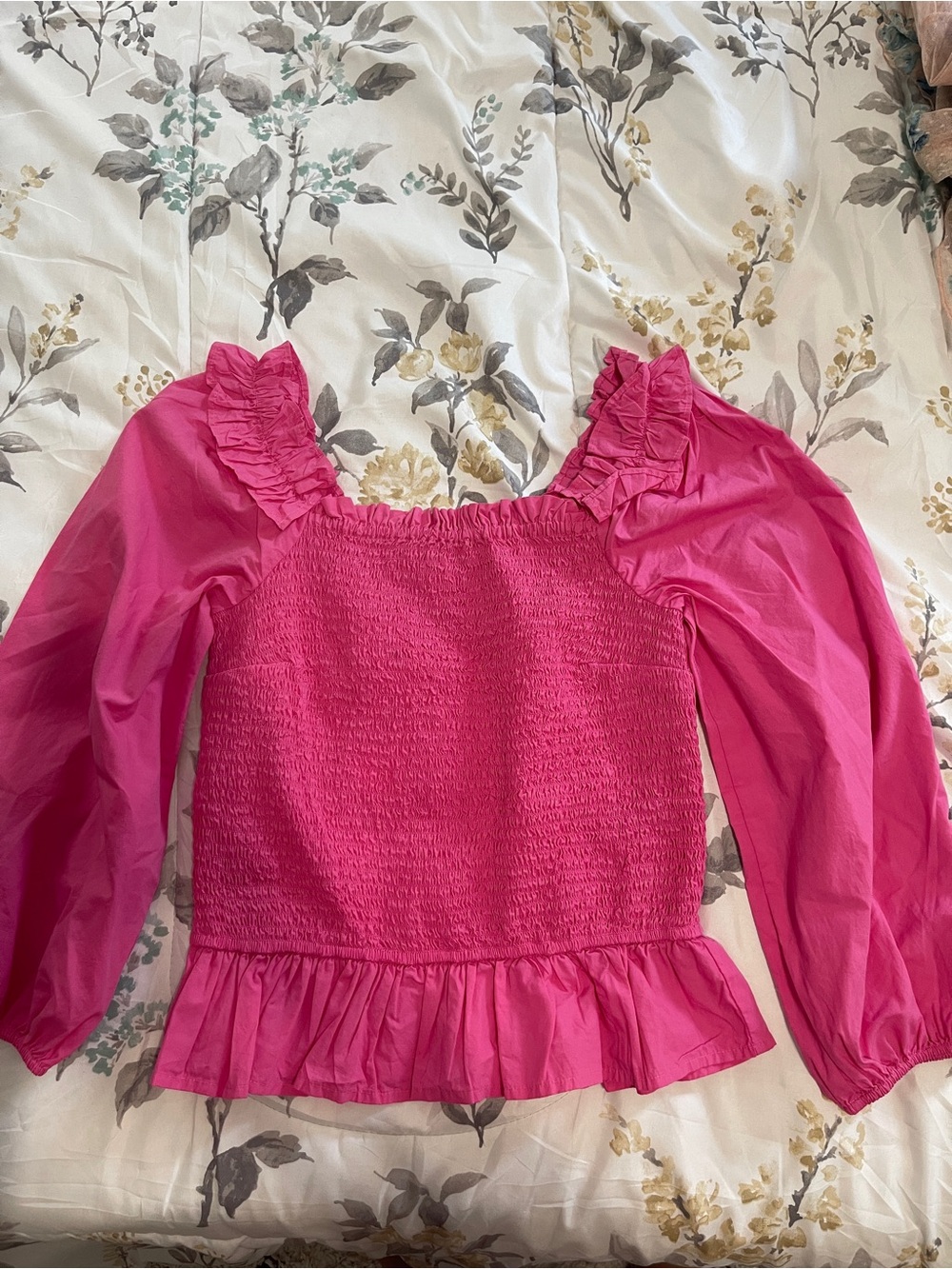 Women's Fuchsia Smocked Square-Neck Top with Ruffle Trim